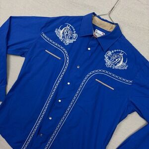 Ace of Diamond Smile Pocket Western Shirt Mens‎ XL Blue Pearl Snap Embroidery